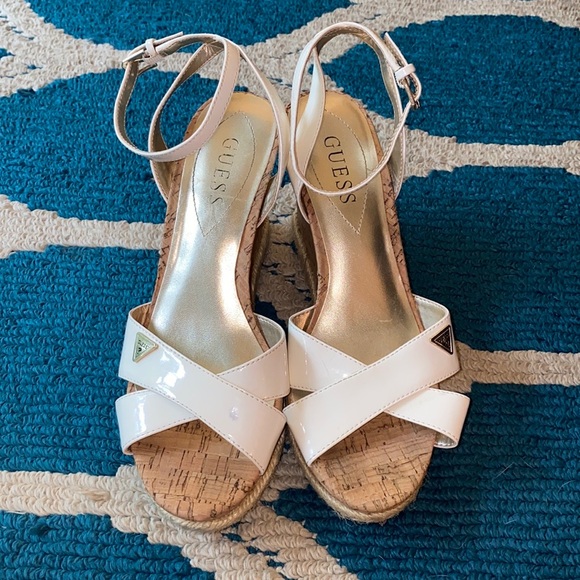 GUESS WHITE CORK ESPADRILLE WEDGE SANDALS - Picture 7 of 7